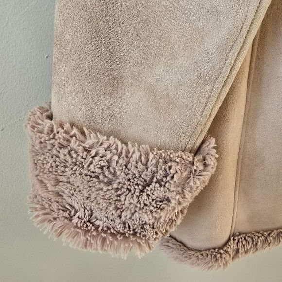 VINTAGE Jones New York Faux Suede Fur Hooded Penny Lane Coat Y2K Boho Beatles XL - Picture 5 of 14